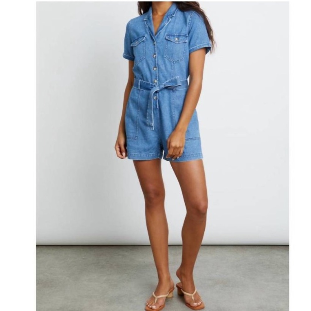 Nwt rails georgie medium blue utility romper in sorrento wash